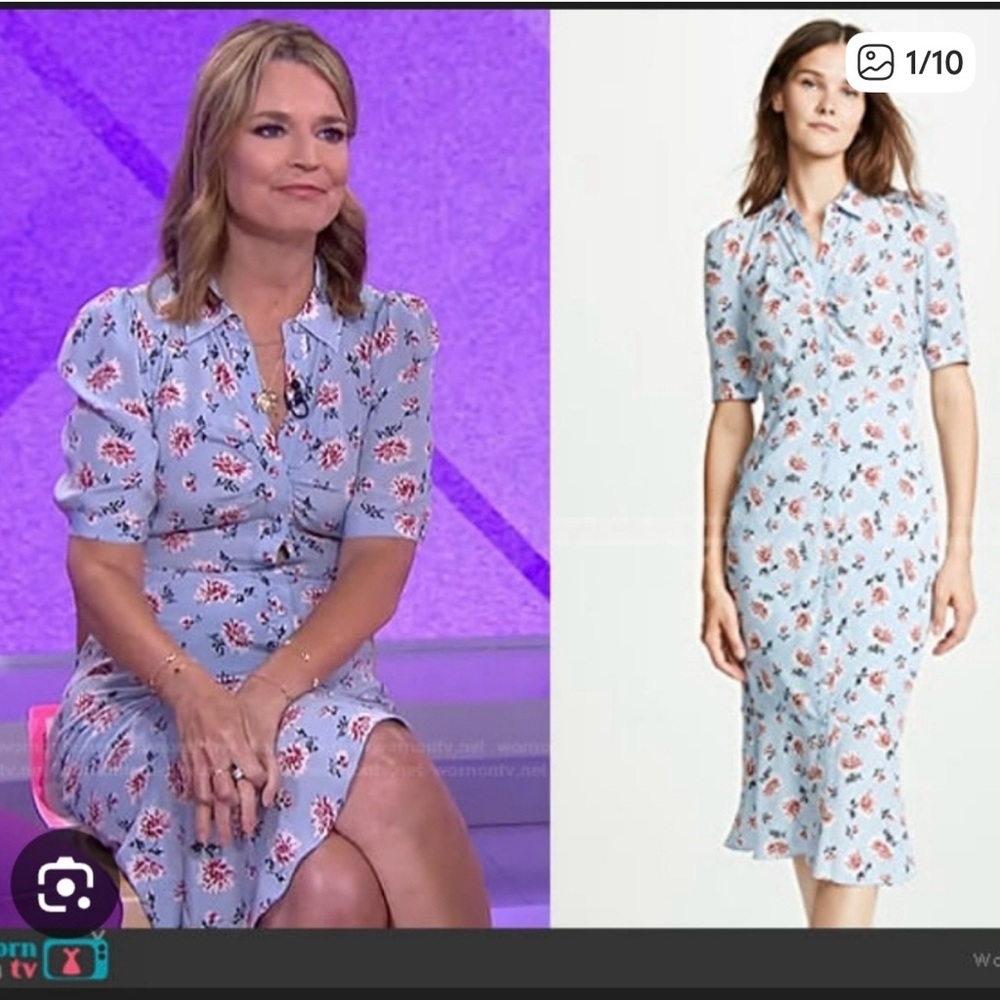 Veronica Beard Lavender-Blue Floral Button-Front Midi Dress 100% Silk